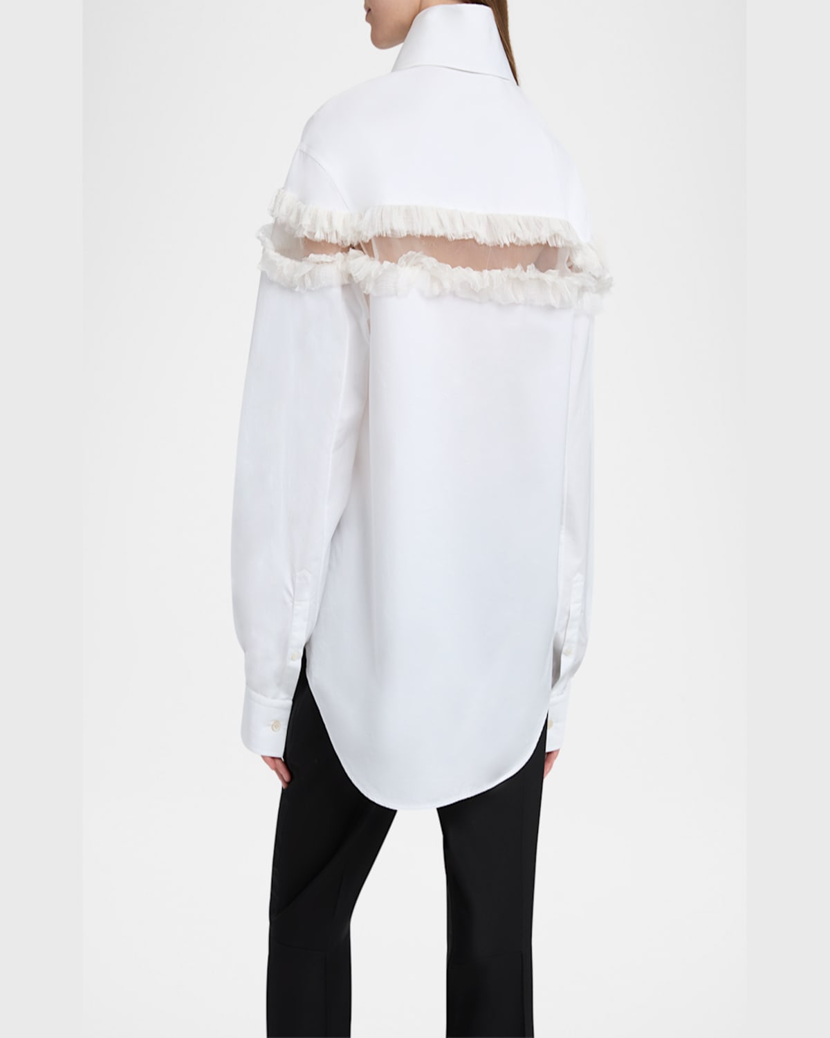 Alexander Mcqueen Slashed Creponne Detail Oversized Shirt In Optical White