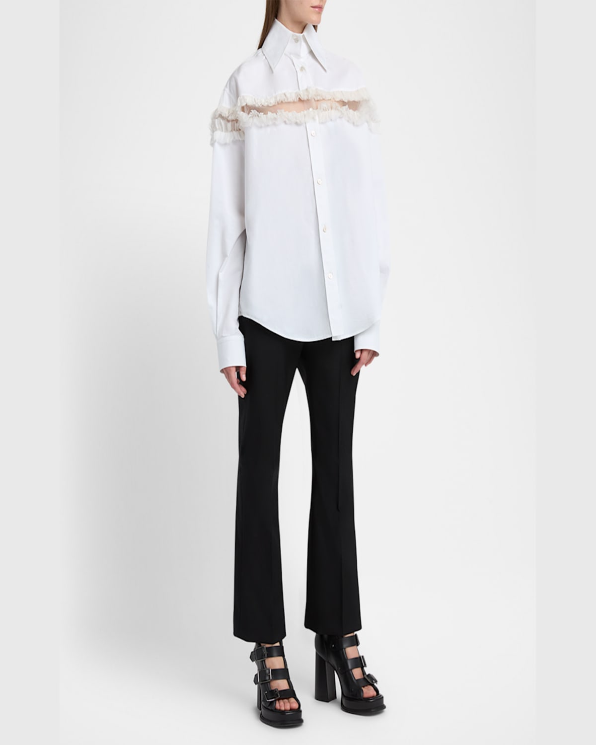 Alexander Mcqueen Slashed Creponne Detail Oversized Shirt In Optical White