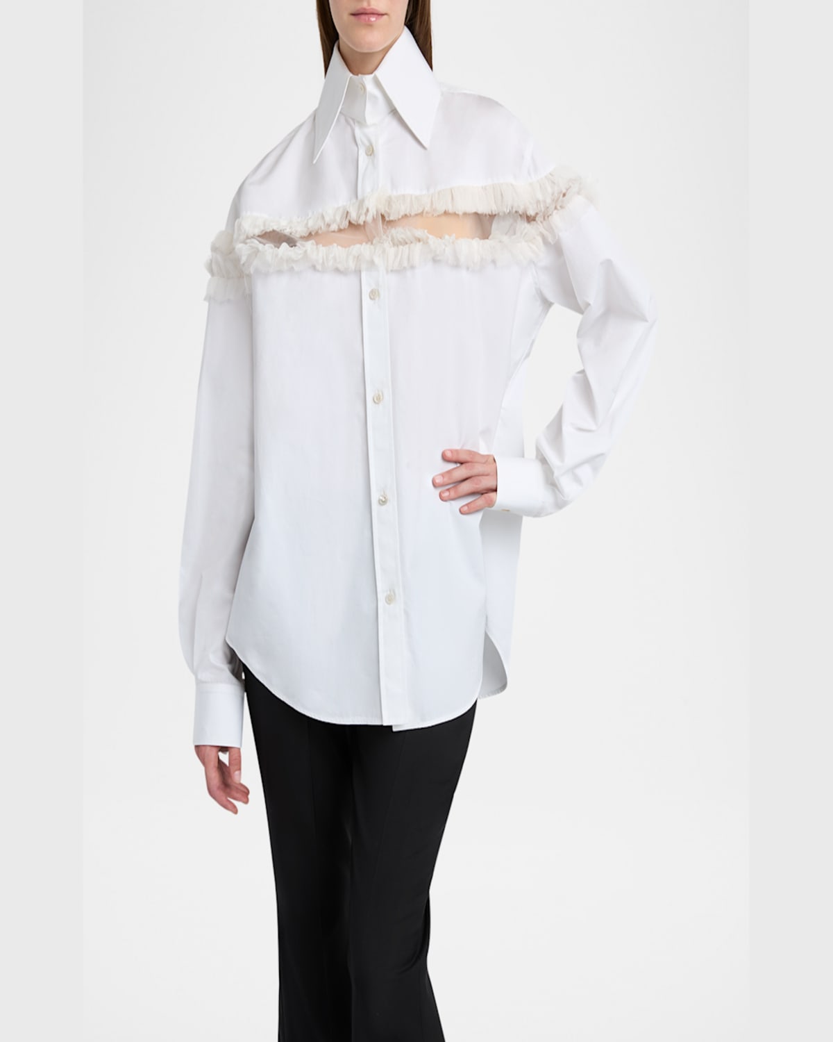 Alexander Mcqueen Slashed Creponne Detail Oversized Shirt In Optical White