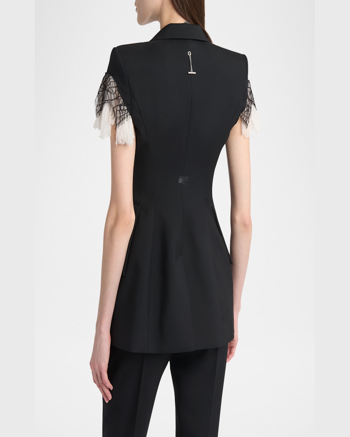 Shop Alexander Mcqueen Lace-trim Single-breasted Blazer Vest In Black