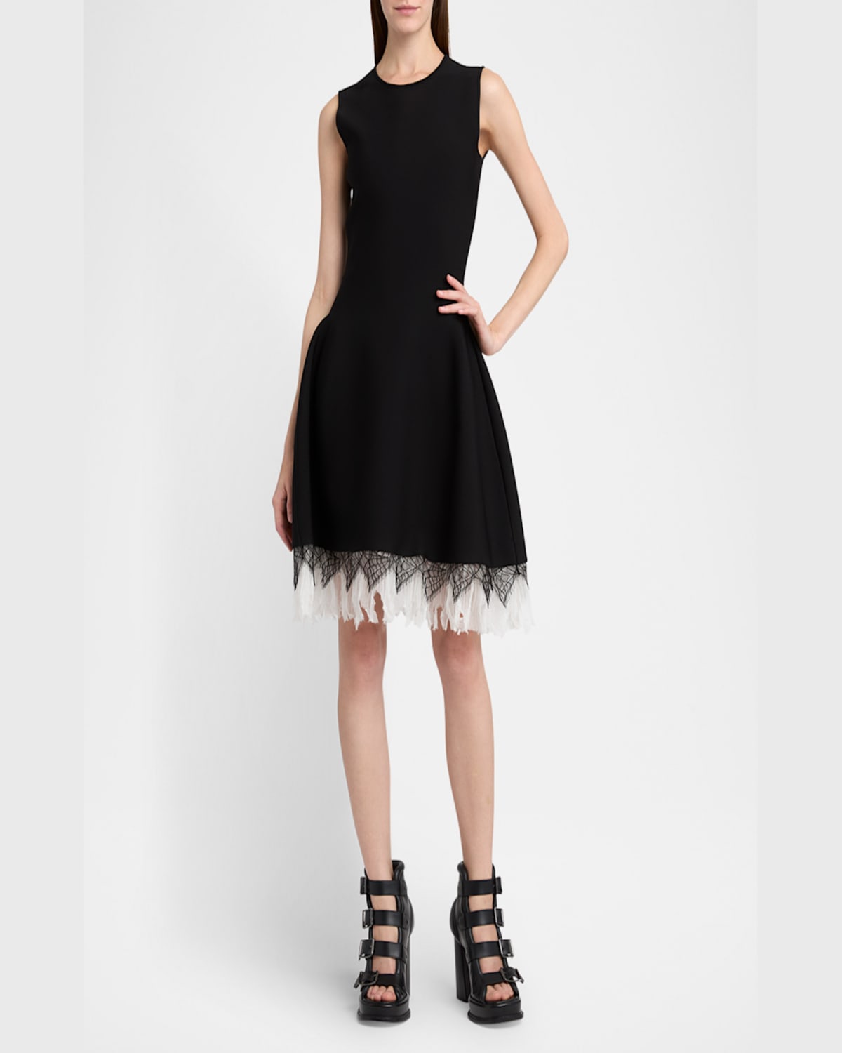 Alexander Mcqueen Black Viscose Mix Dresses In Black Ivory