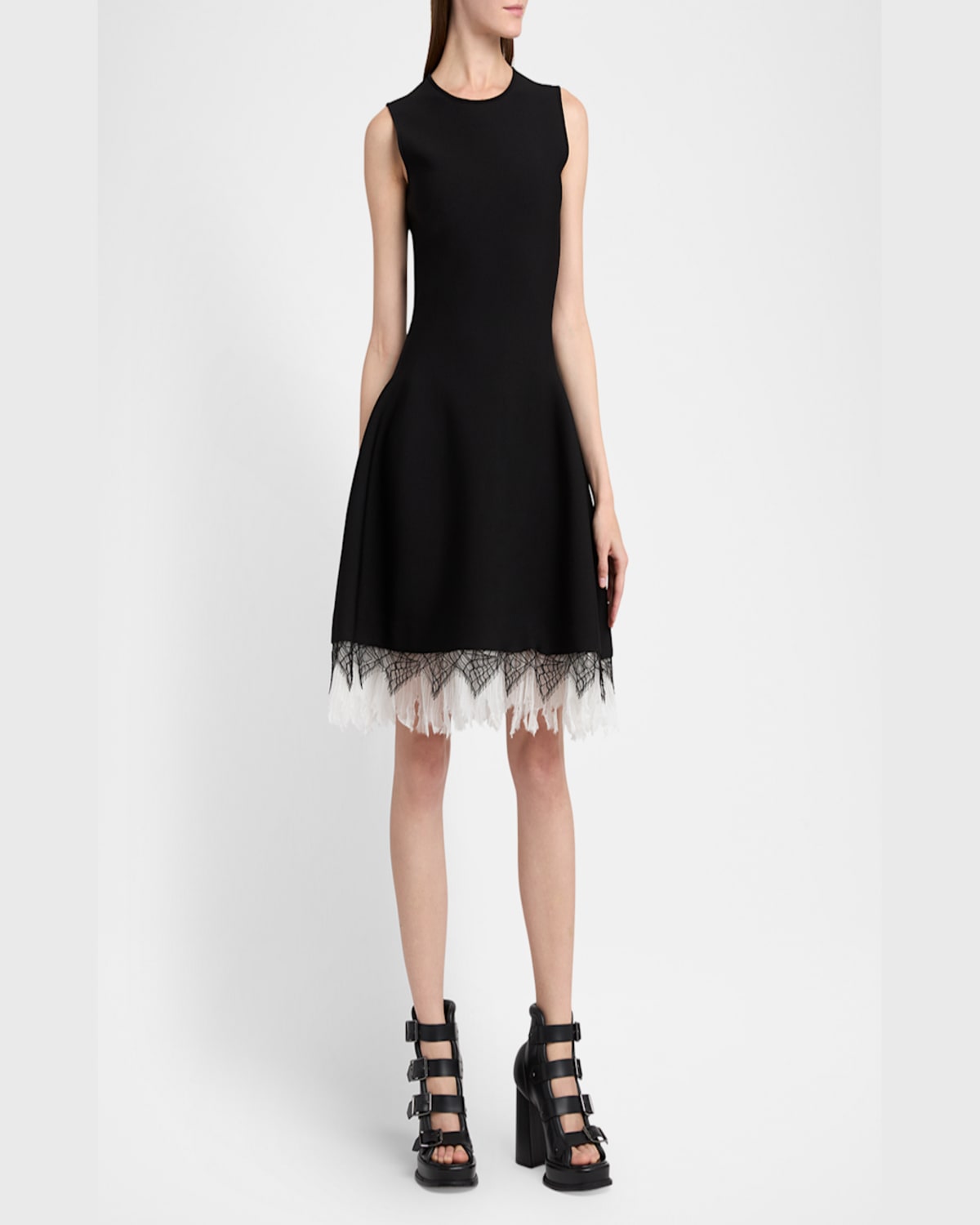 Alexander Mcqueen Black Viscose Mix Dresses In Black Ivory