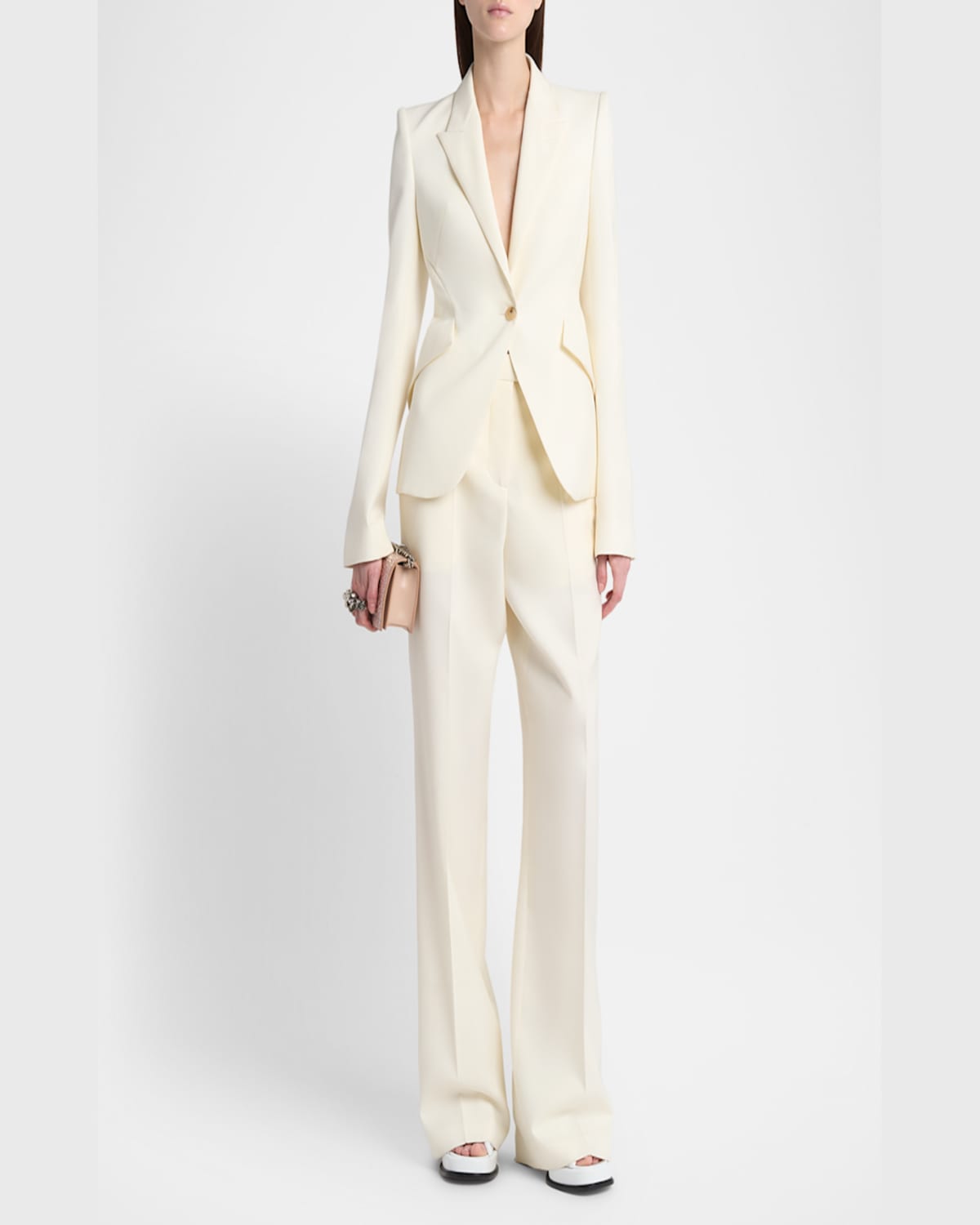 Alexander Mcqueen Mcqueen Single Breasted Wool Martingale Blazer In Bone