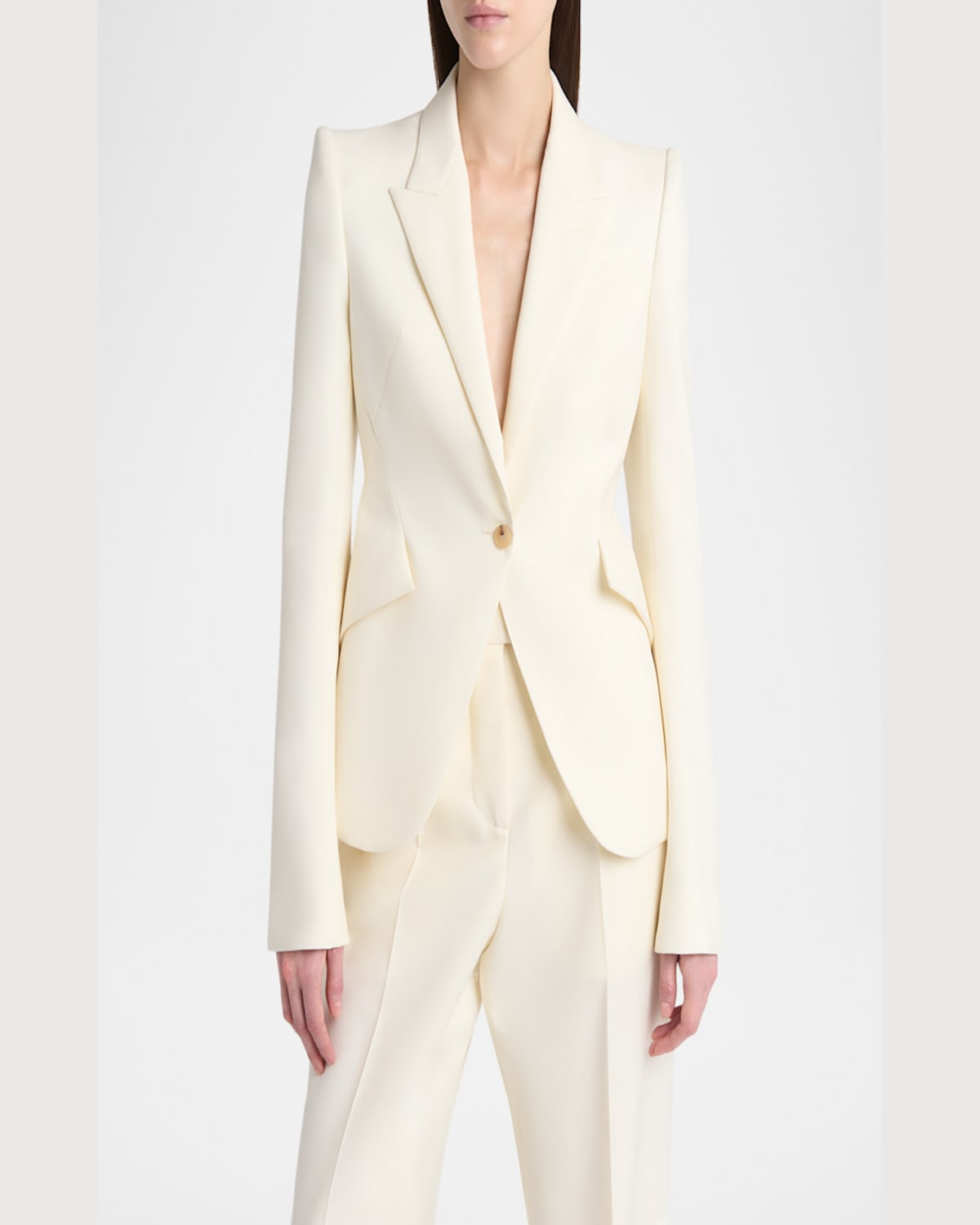 Alexander Mcqueen Mcqueen Single Breasted Wool Martingale Blazer In Bone