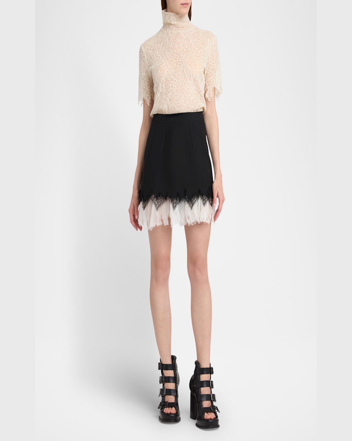 Shop Alexander Mcqueen Lace Ruffle Hem Mini Skirt