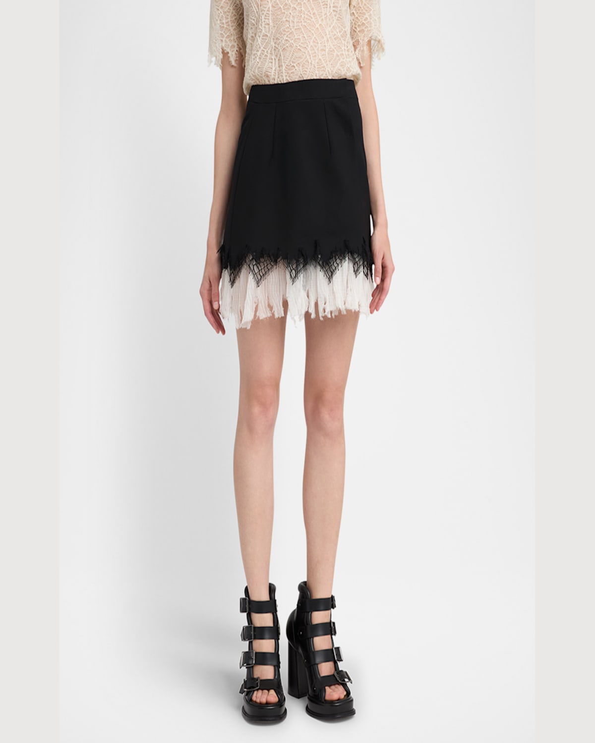 Shop Alexander Mcqueen Lace Ruffle Hem Mini Skirt