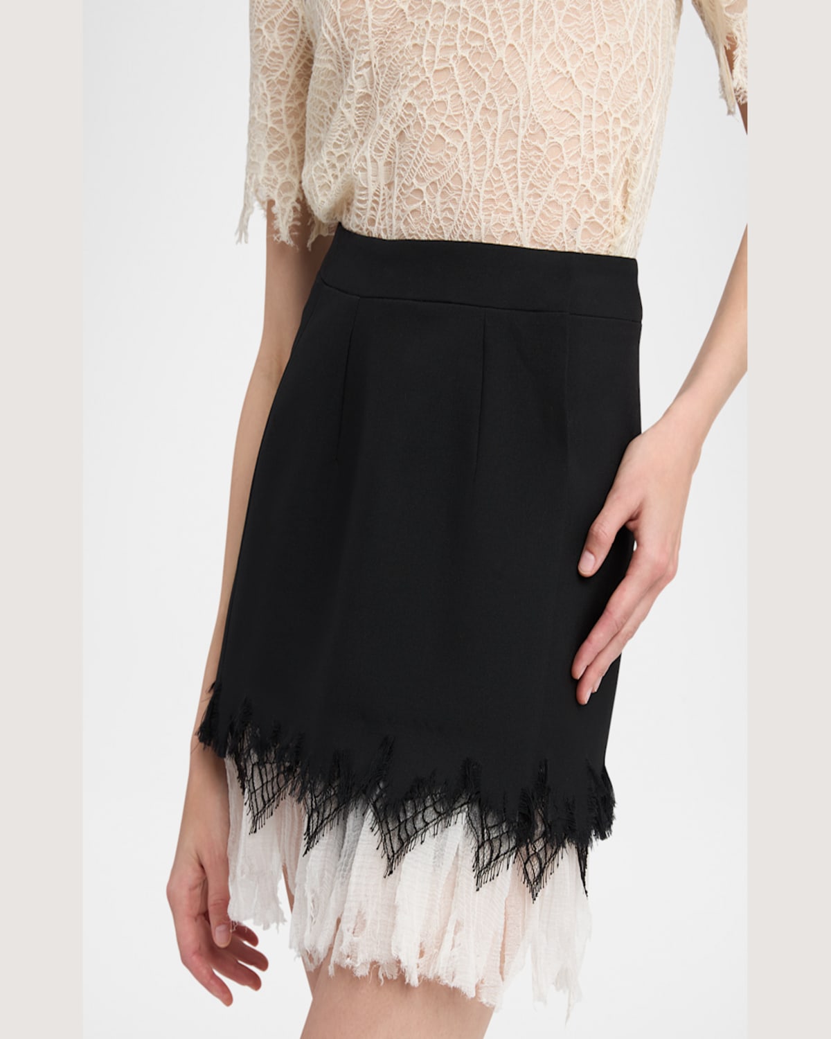 Shop Alexander Mcqueen Lace Ruffle Hem Mini Skirt