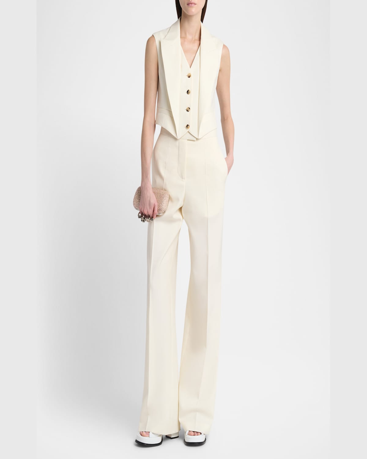 Alexander Mcqueen Tailored Sleeveless Jackets Button Detailing In Bone