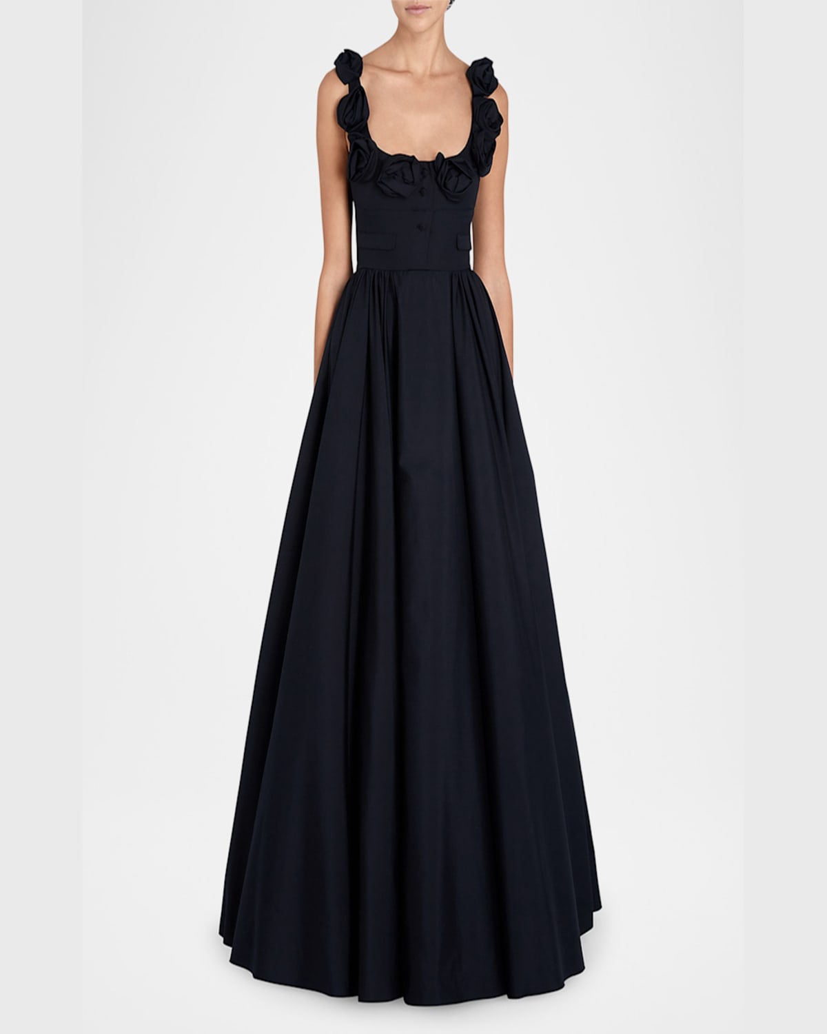 Giambattista Valli Rosette-detailed Cotton Poplin Maxi Dress In Black