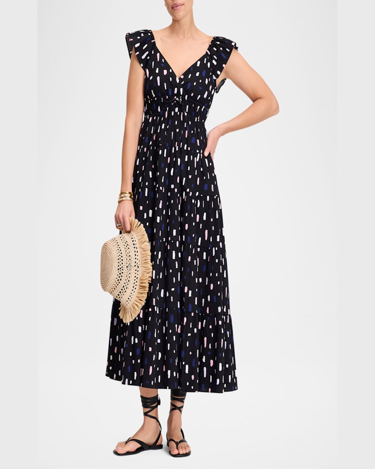 Kate Spade Painterly Strokes Tiered Seersucker Midi Dress In Frosted Violet
