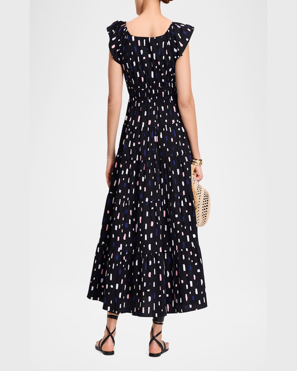 Kate Spade Painterly Strokes Tiered Seersucker Midi Dress In Frosted Violet
