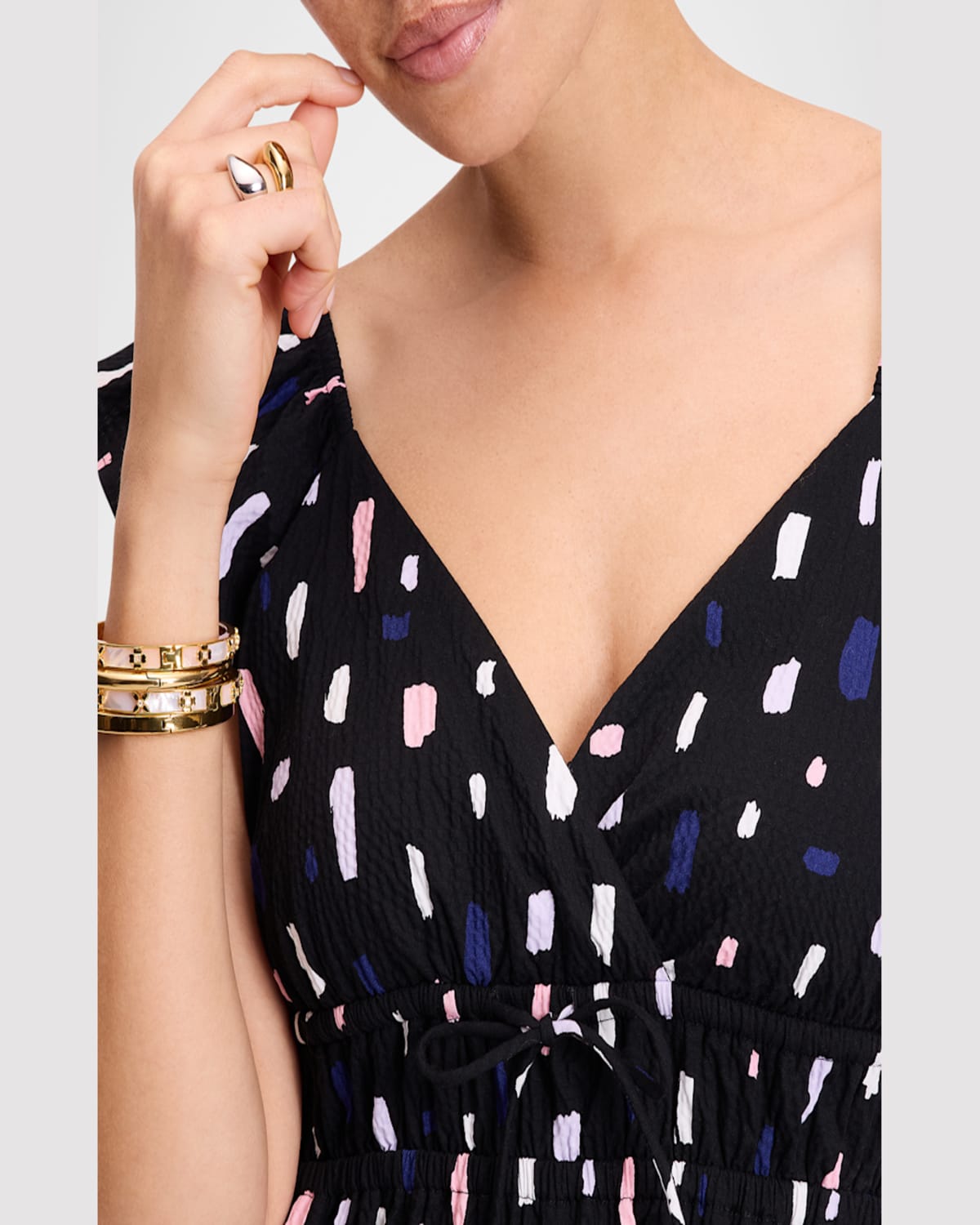 Kate Spade Painterly Strokes Tiered Seersucker Midi Dress In Frosted Violet