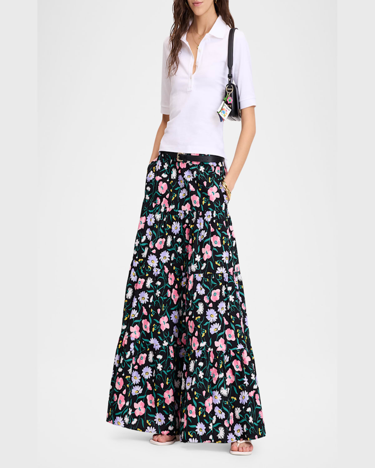 Kate Spade Spring Bouquet Tiered Maxi Skirt In Black