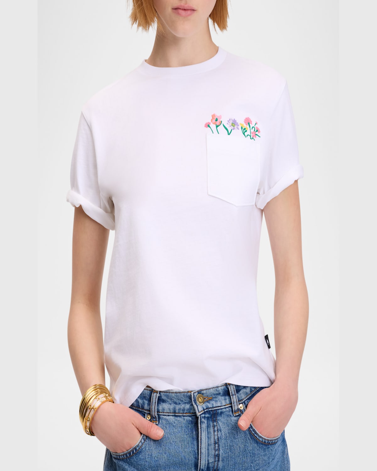 Kate Spade Spring Bouquet Embroidered Cotton Tee In Fresh White