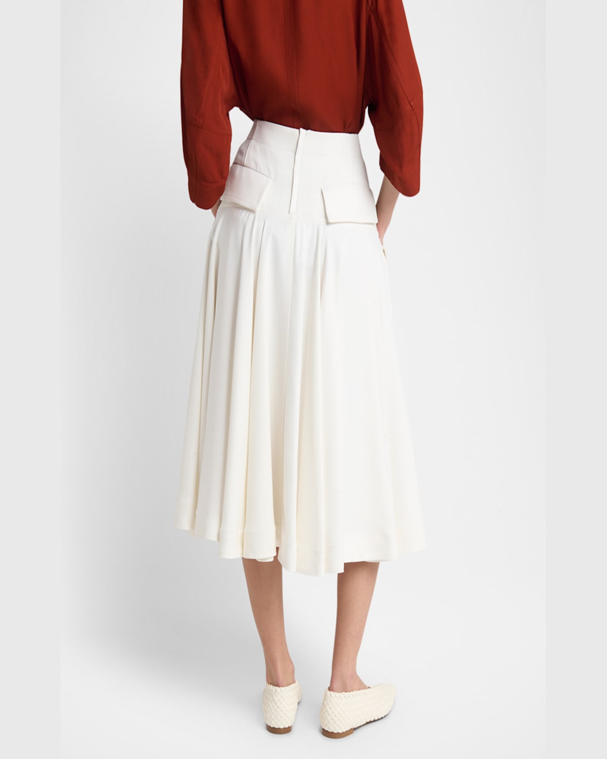 BOTTEGA VENETA PLEATED FLUID VISCOSE TWILL MIDI SKIRT 