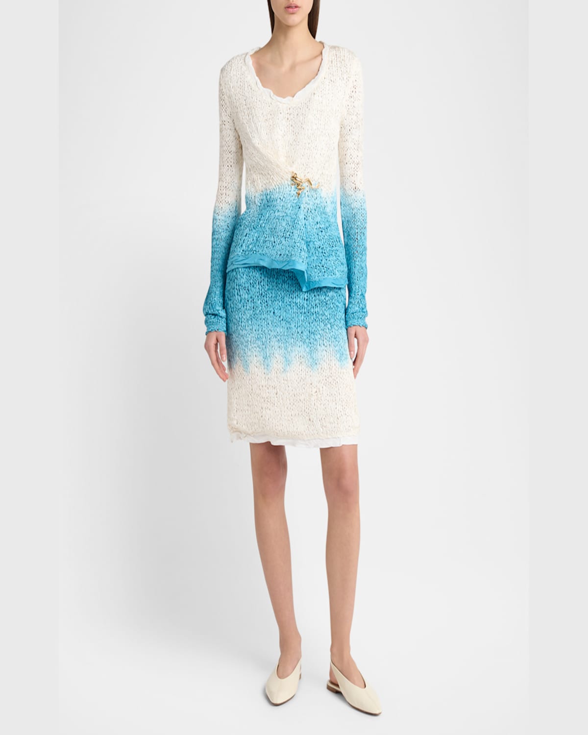 Bottega Veneta Ombre Woven Silk-wool Skirt In Beigewhit