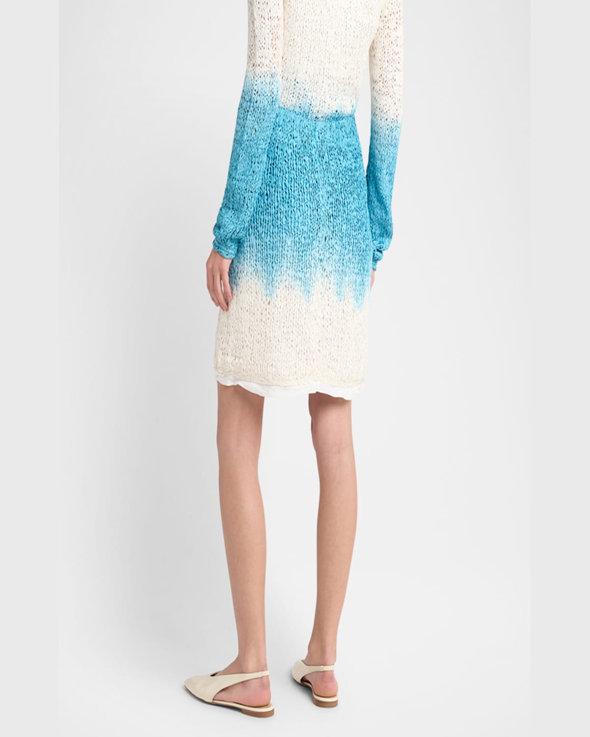 Bottega Veneta Ombre Woven Silk-wool Skirt In Beigewhit