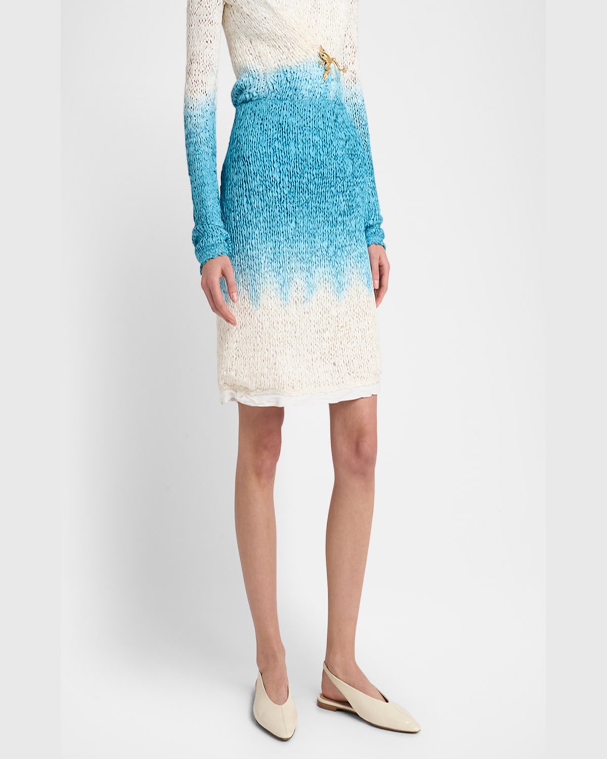 Bottega Veneta Ombre Woven Silk-wool Skirt In Beigewhit