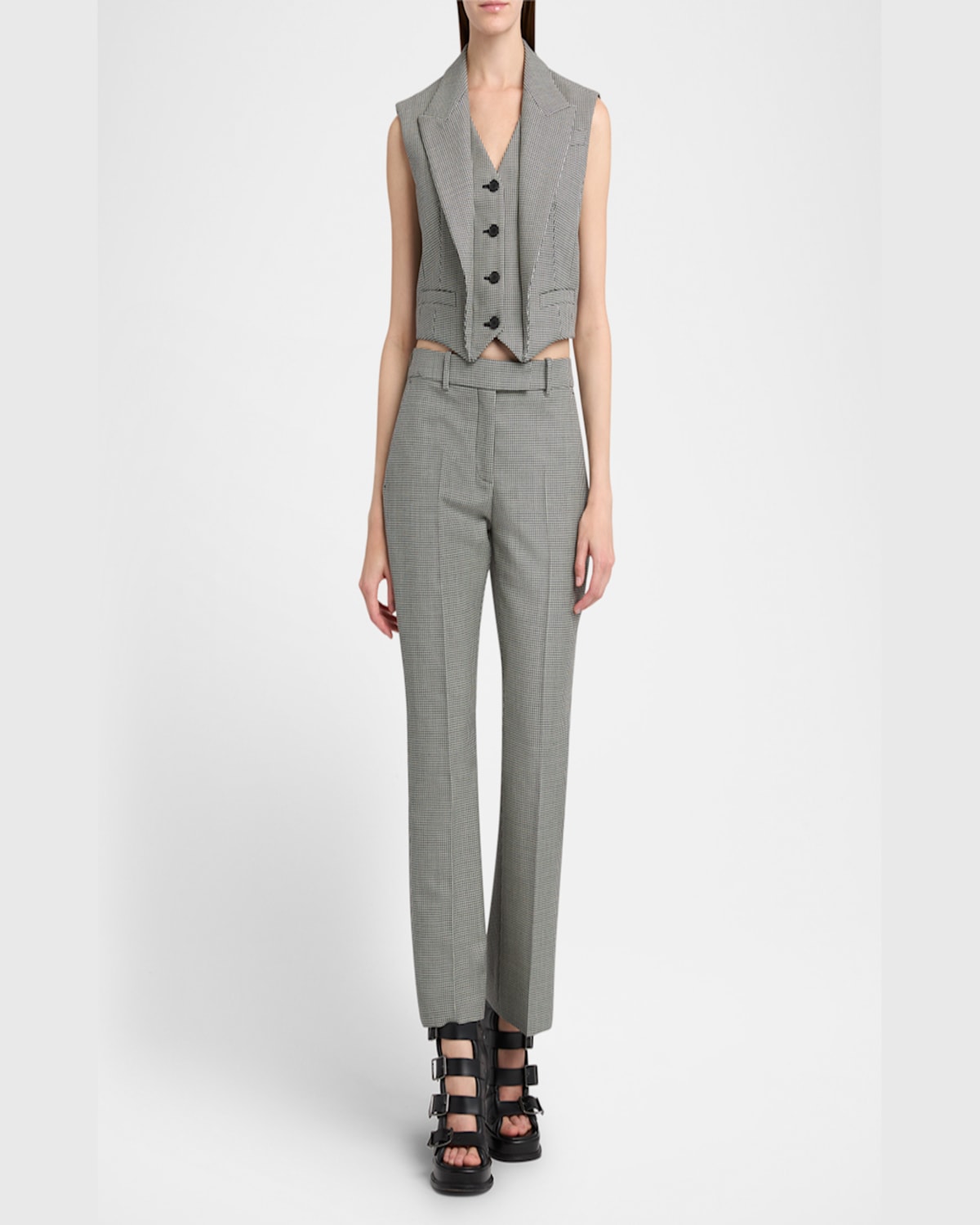 Alexander Mcqueen Wool & Mohair Vest In Black Ivory