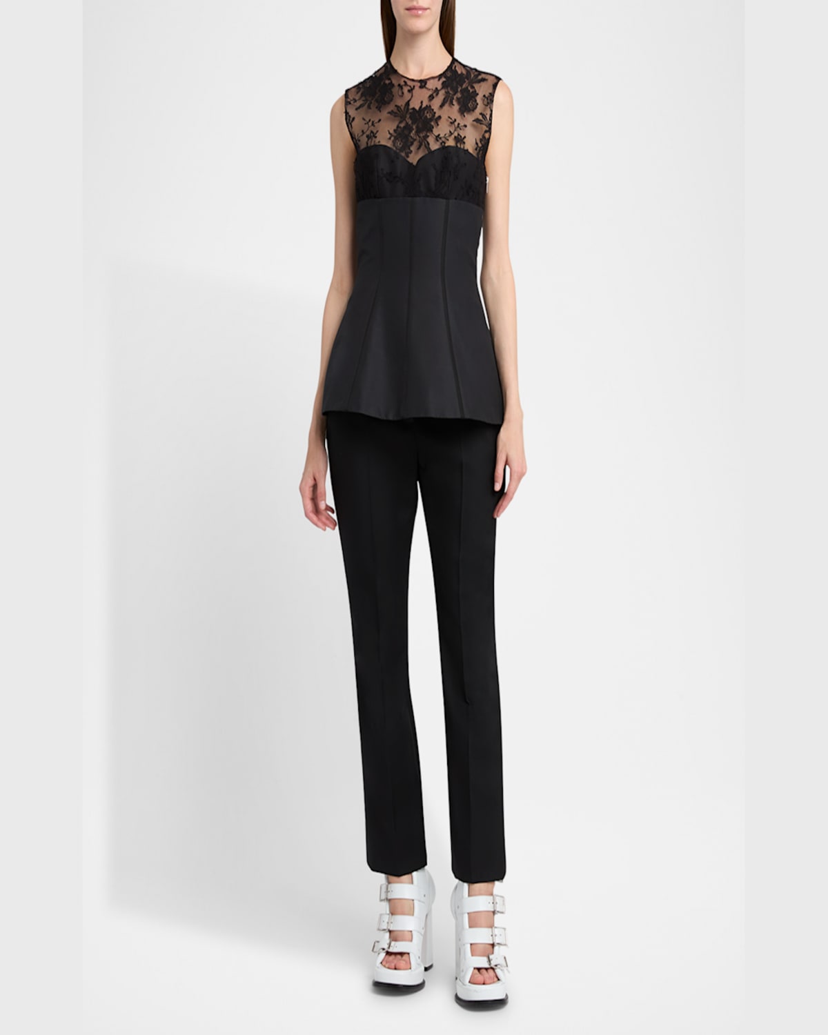 Alexander Mcqueen Lace-paneled Cotton-blend Top