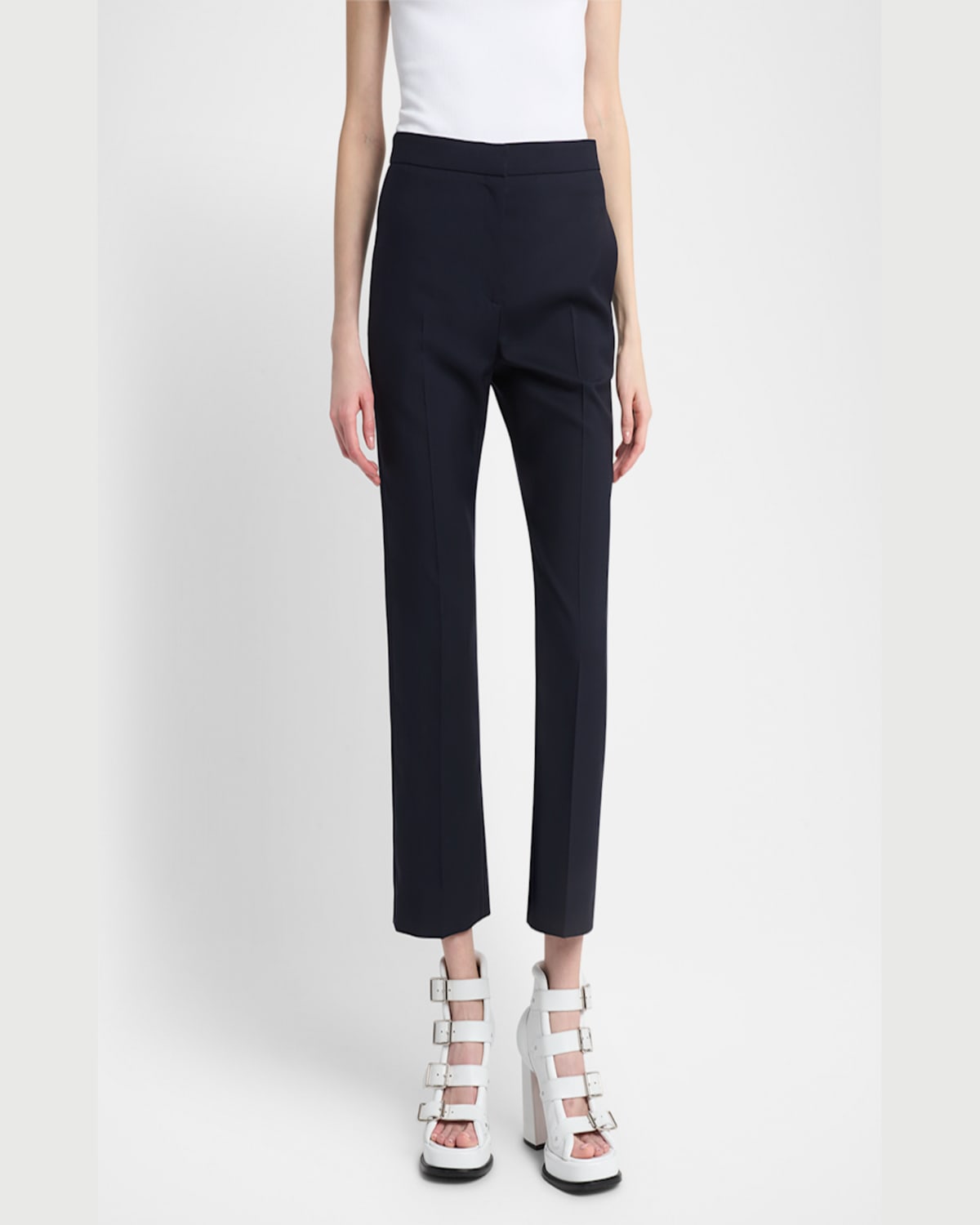 Alexander Mcqueen Black Leaf Crepe Cigarette Trouser In Navy