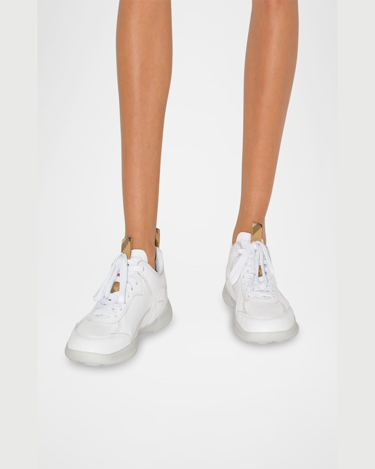 Burberry Blade Check Leather Trainer Sneakers In White