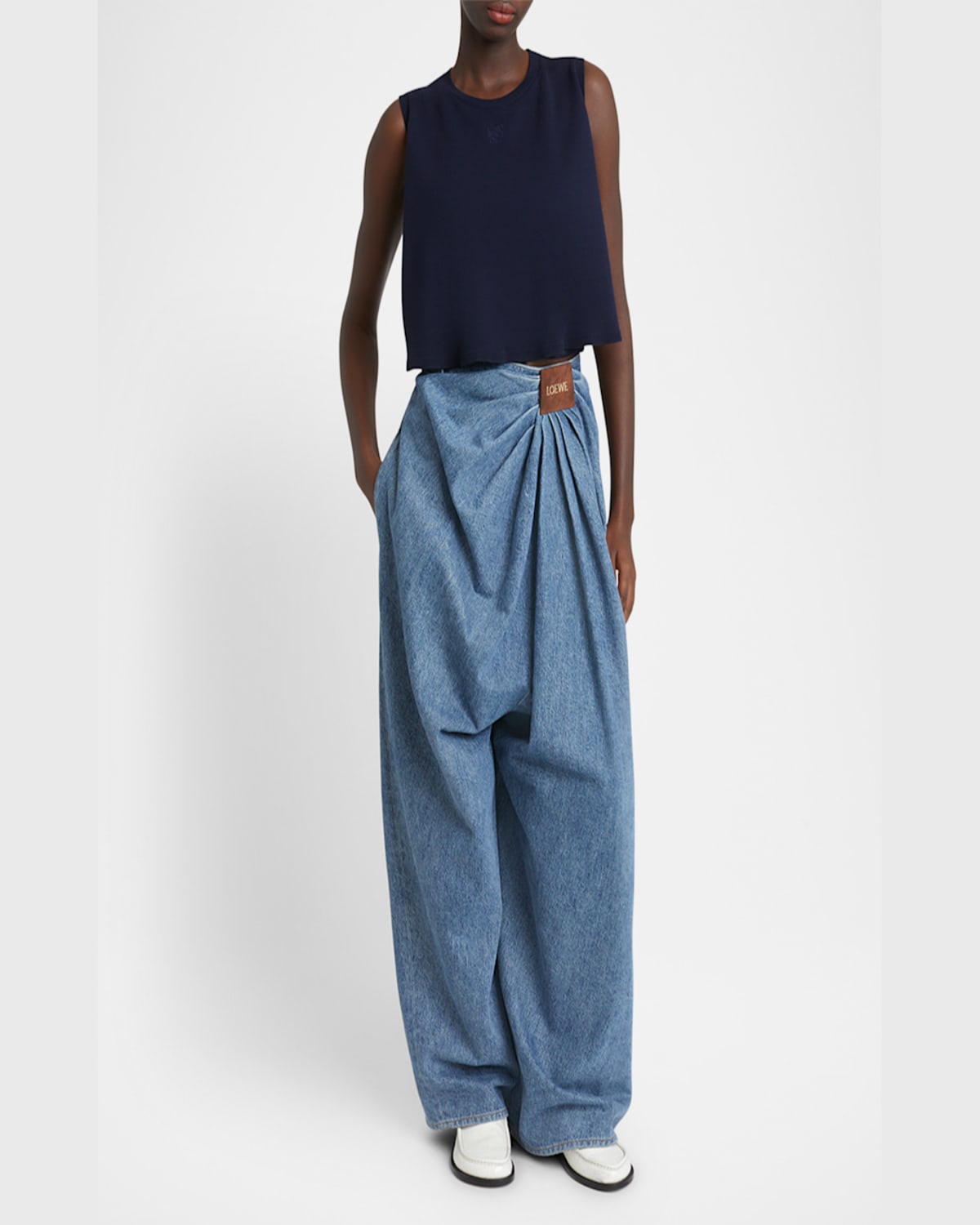 Shop Loewe Double-layer Anagram Sleeveless Wool Sweater In Dark Navy Blue