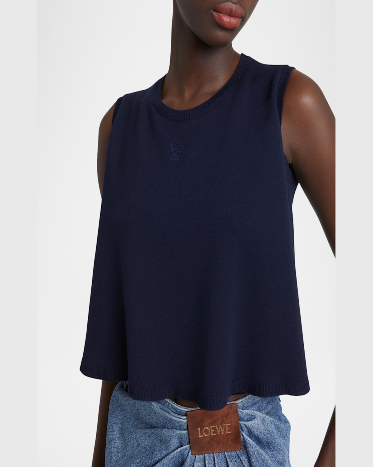 Shop Loewe Double-layer Anagram Sleeveless Wool Sweater In Dark Navy Blue