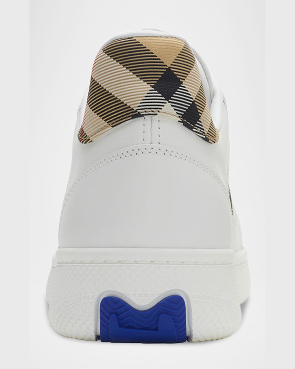 Burberry Men Low-top Leather Sneakers With Check Inserts In White