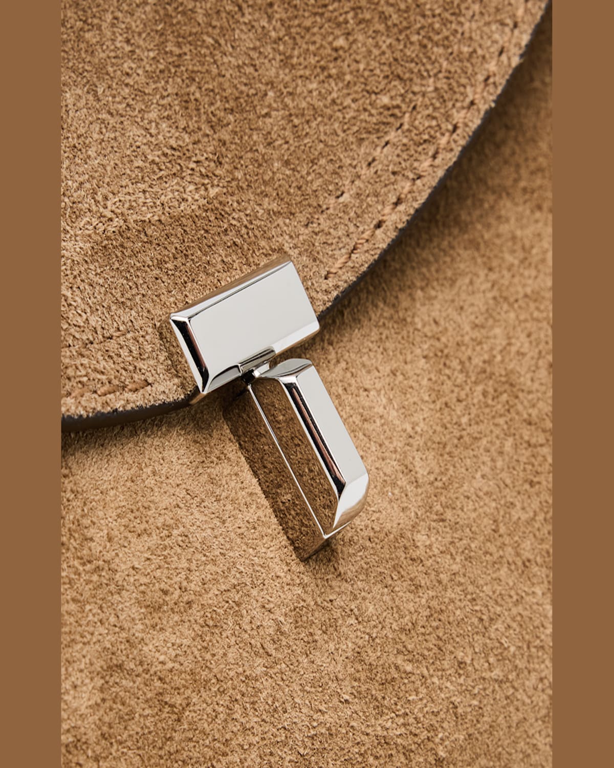 Totême T Lock Suede Top-handle Bag In Tobacco