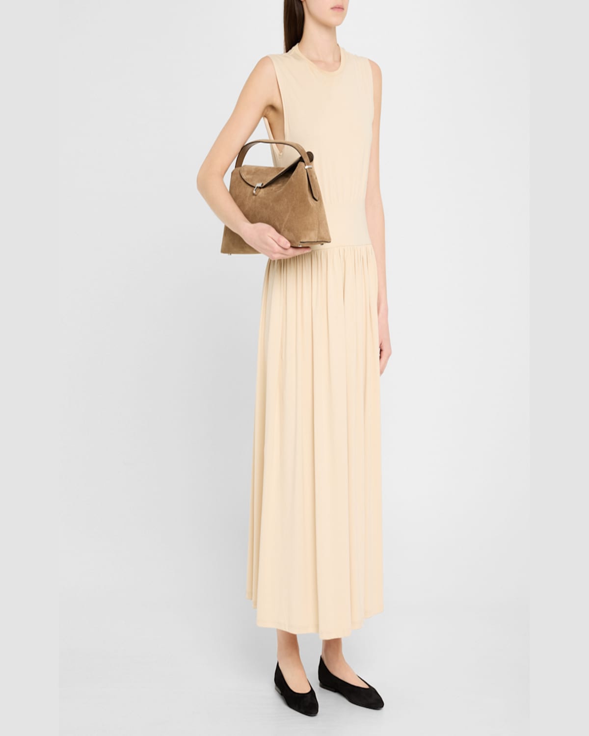 Totême T Lock Suede Top-handle Bag In Tobacco
