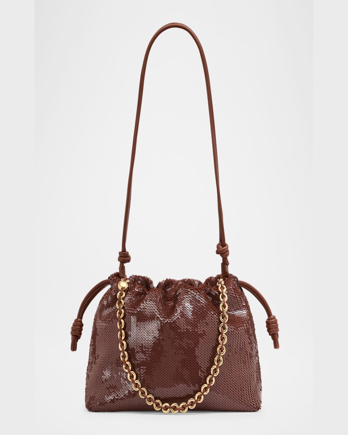 Loewe Flamenco Medium Sequined Bag In Chocolate