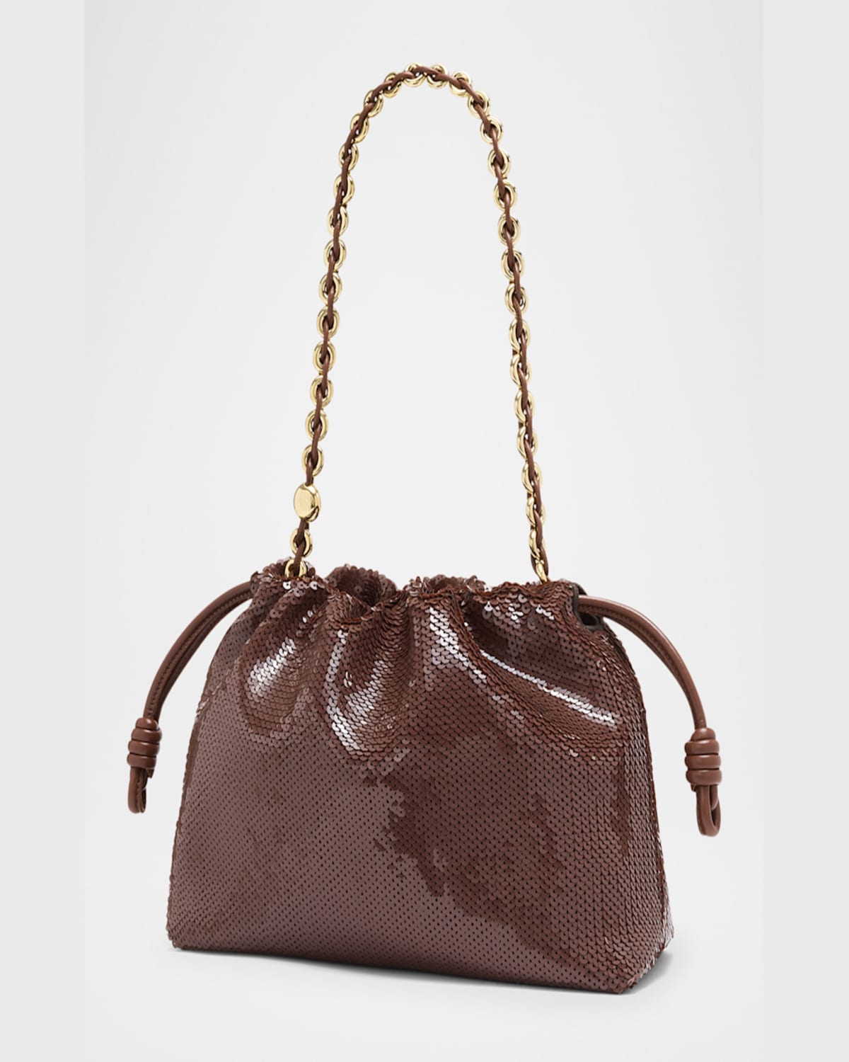 Loewe Flamenco Medium Sequined Bag In Chocolate
