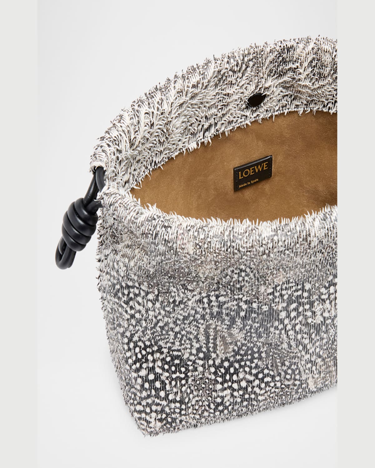 Loewe Flamenco Medium Shoulder Bag In Feathered Leather In Black White