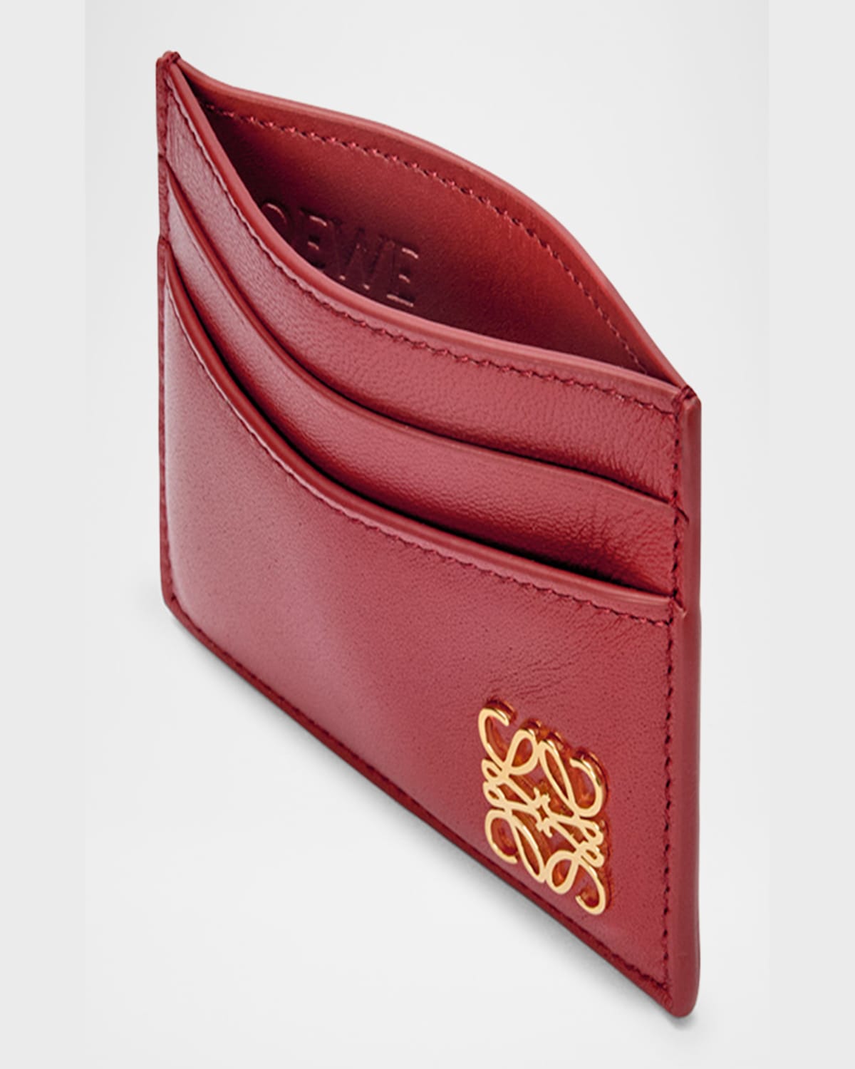 Loewe Anagrame Puffer Card Holder In Leather In Burnt Red