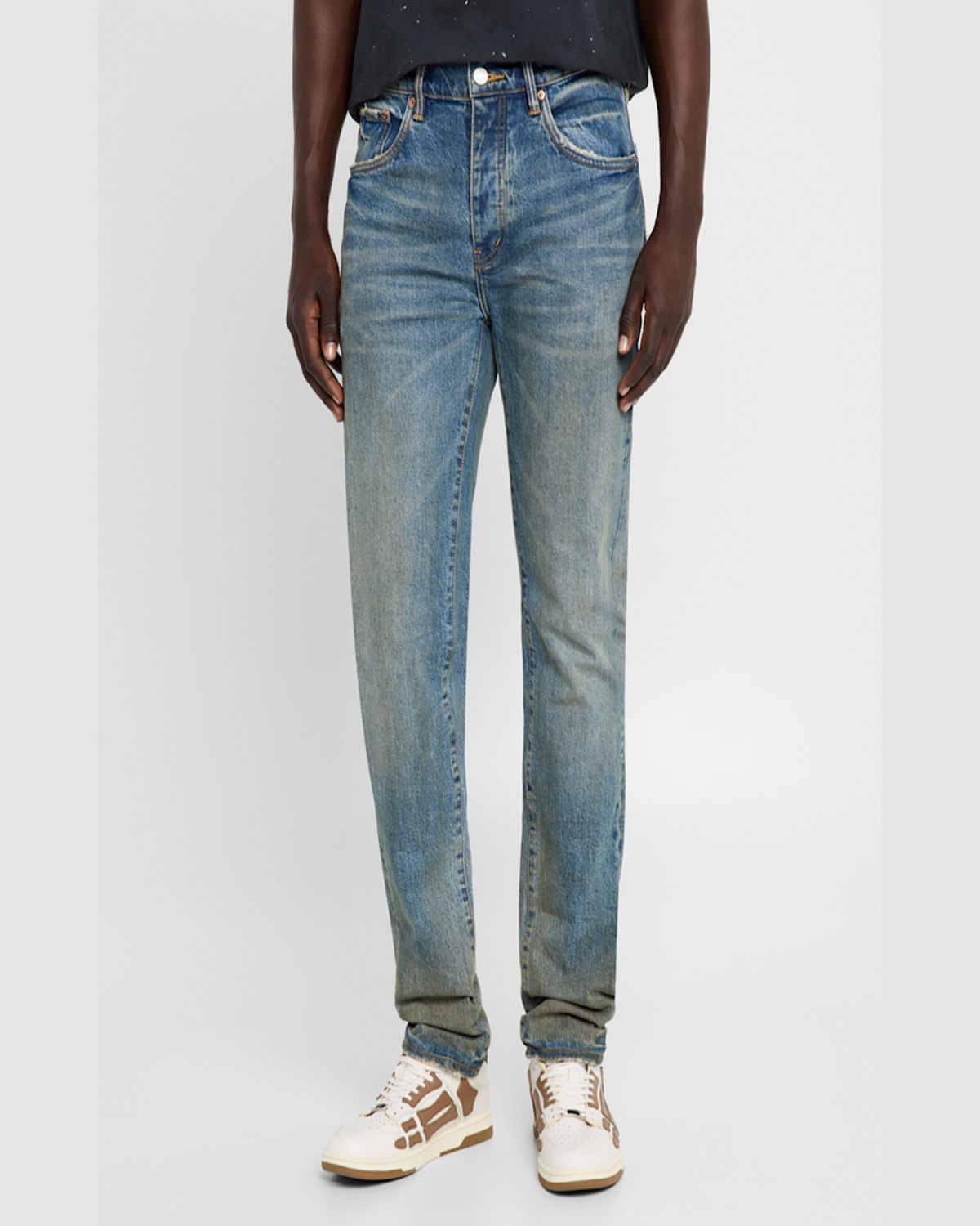 Purple Men's P001 Cracked Bronze Skinny Jeans In Dk Indigo