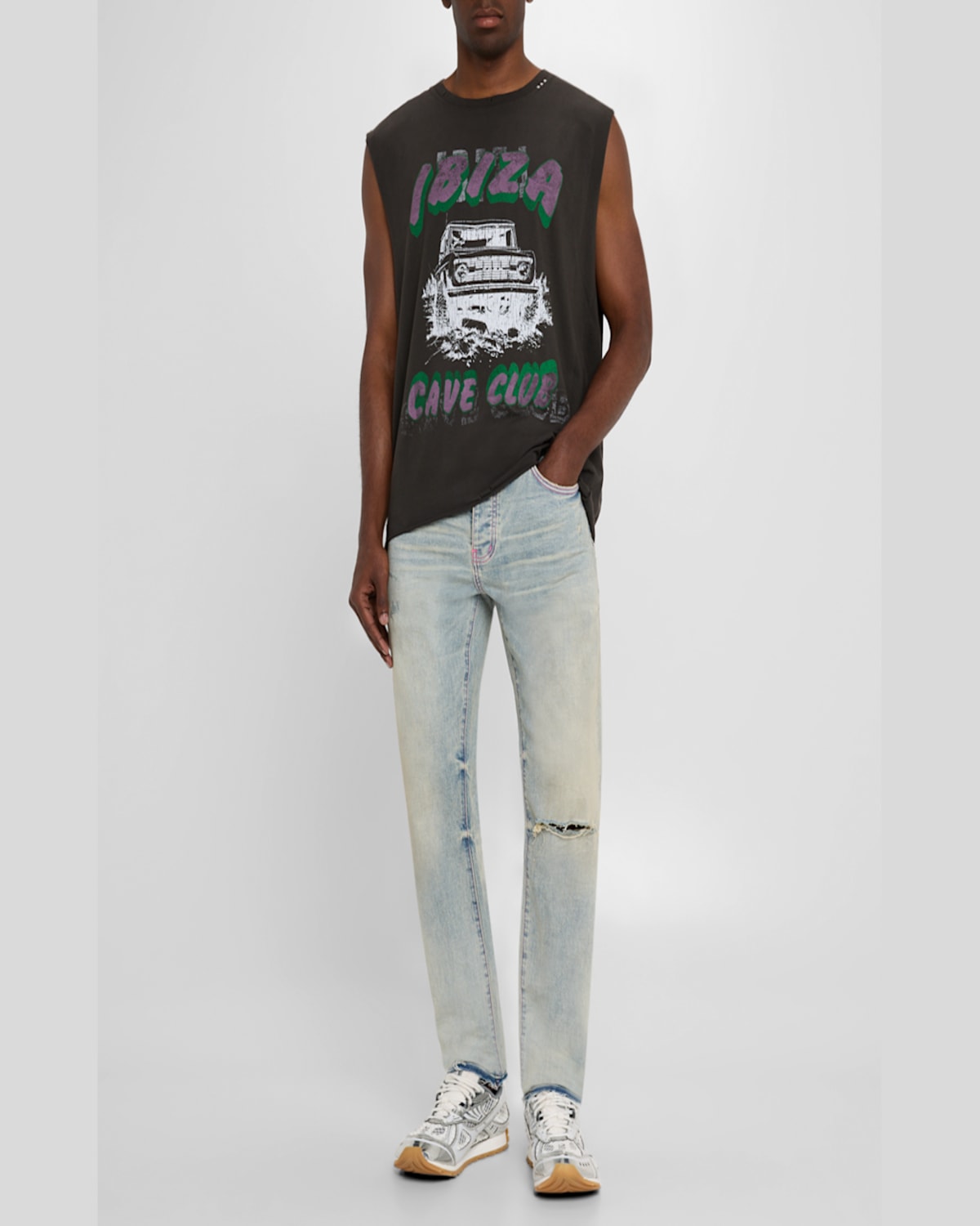 Purple Men's P001 Distressed Jeans In Lt Indigo