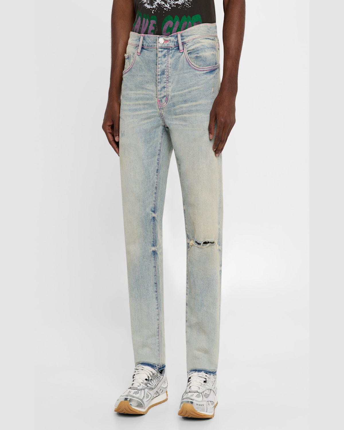 Purple Men's P001 Distressed Jeans In Lt Indigo
