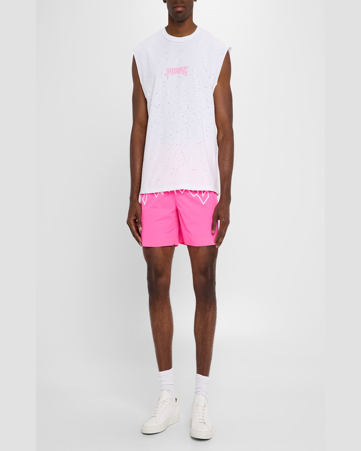 Purple Men's Logo Lettering Swim Shorts In Pink