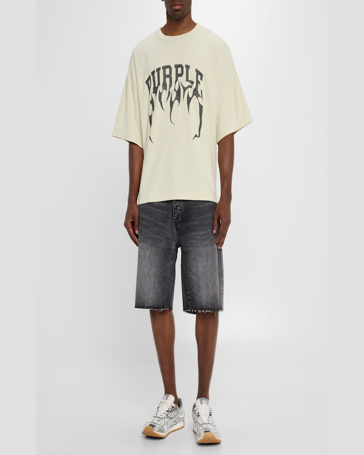 Purple Men's Oversized Graphic Logo T-shirt In Ecru