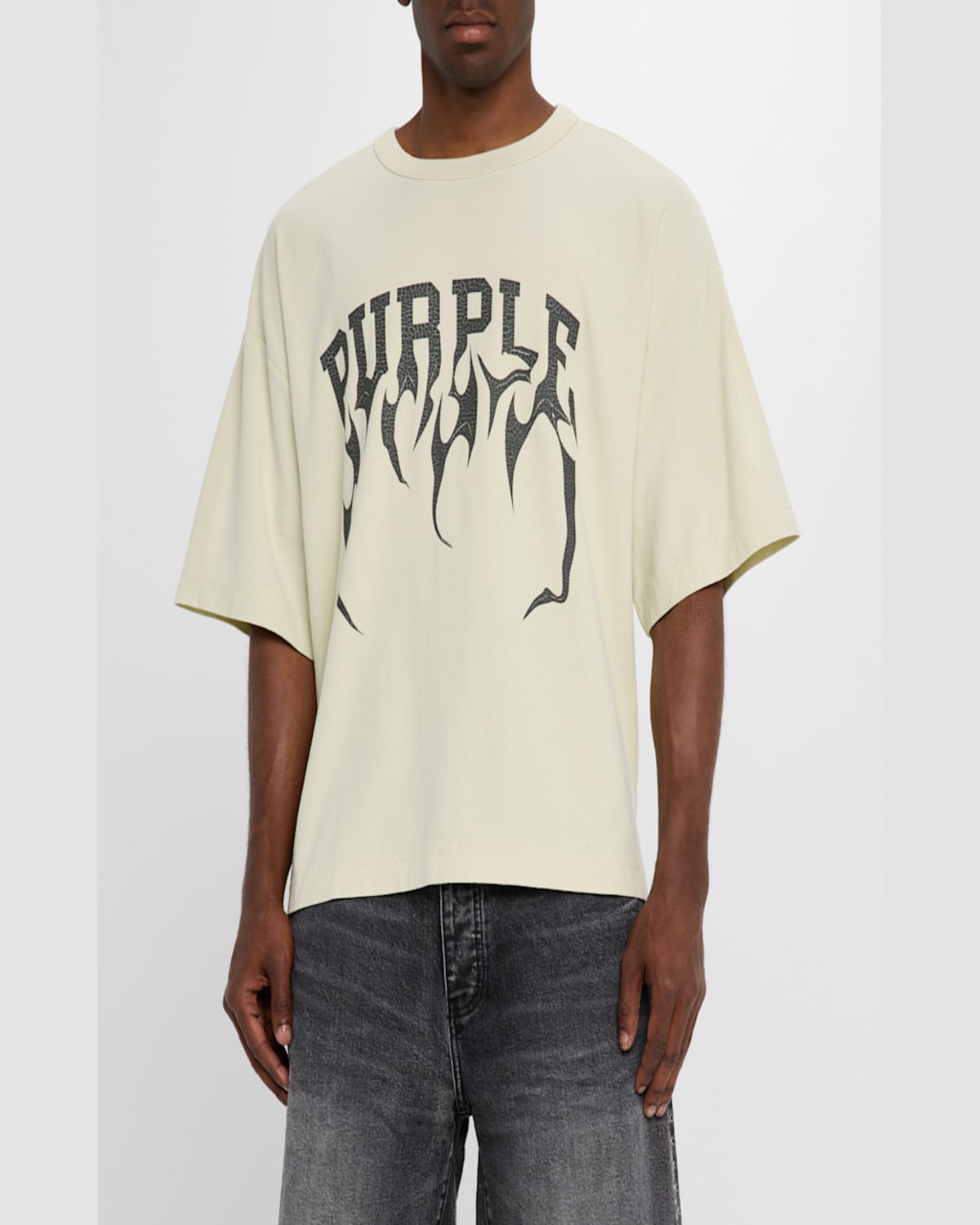 Purple Men's Oversized Graphic Logo T-shirt In Ecru