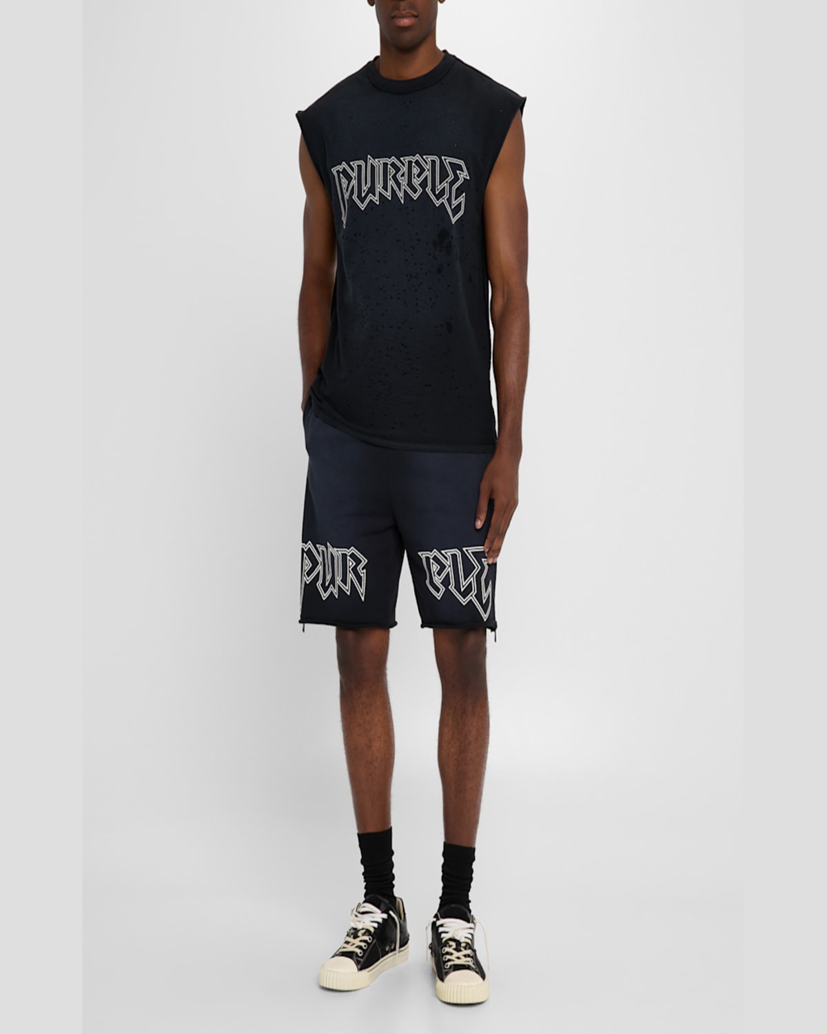 Purple Men's Crackle Logo Tank Top In Black