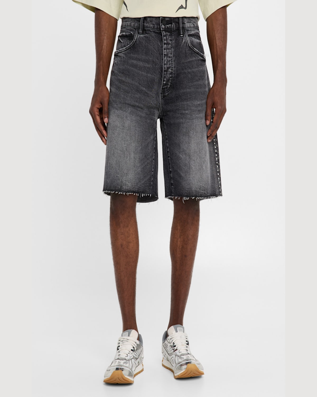 Purple Men's Studded Vintage Denim Shorts In Black