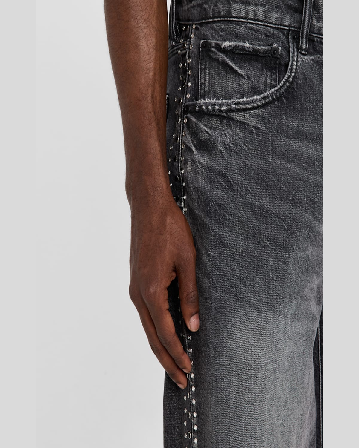 Purple Men's Studded Vintage Denim Shorts In Black