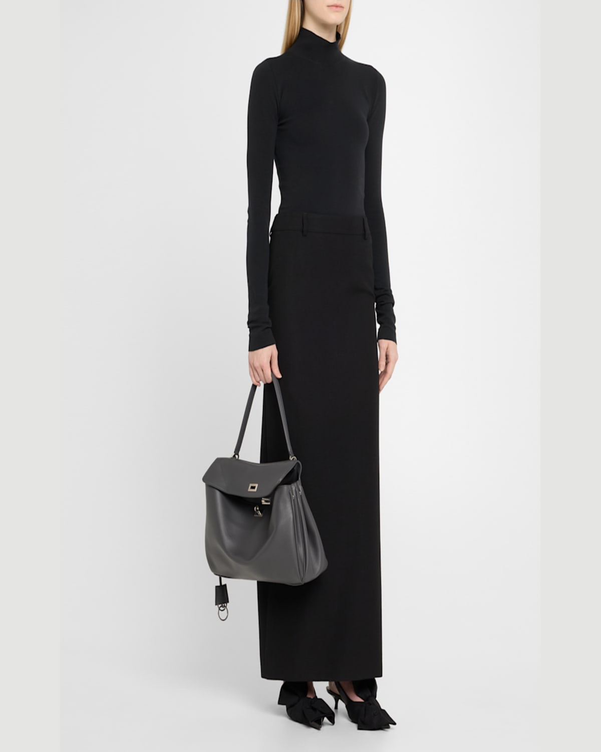 Balenciaga Rodeo Medium Leather Shoulder Bag In Grey