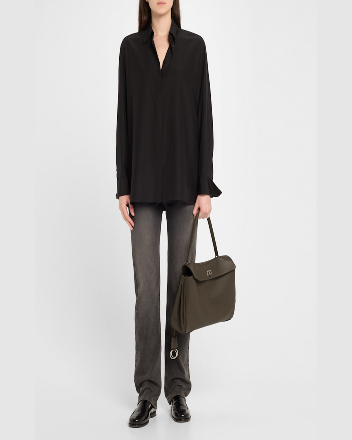 Balenciaga Rodeo Medium Leather Shoulder Bag In Khaki
