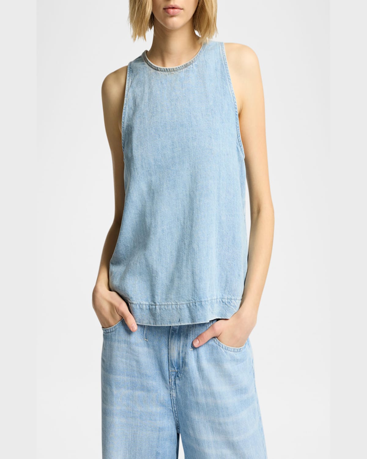 7 For All Mankind Sleeveless Chambray Top In Kansas