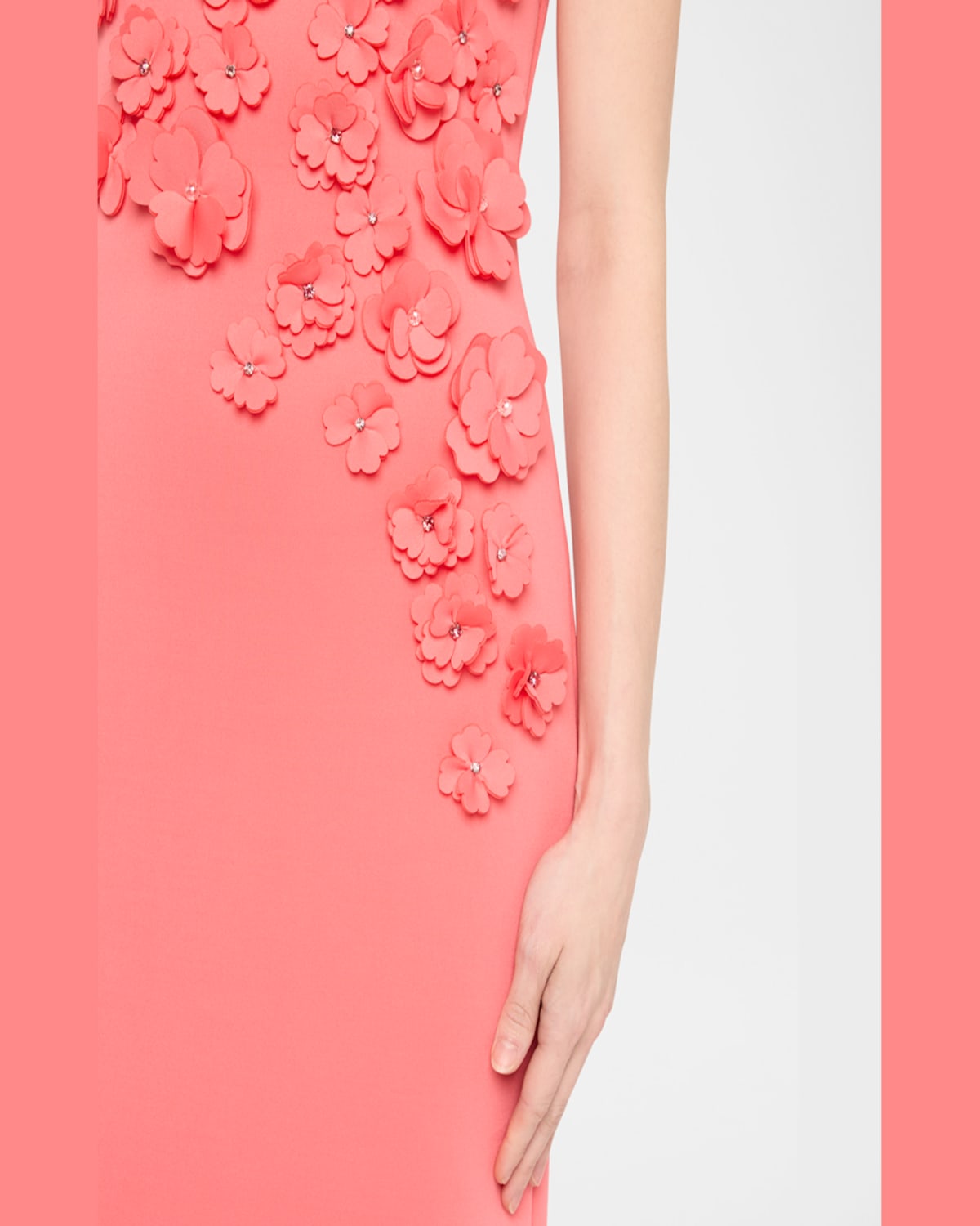 Badgley Mischka 3d Floral Scuba Gown In Coral