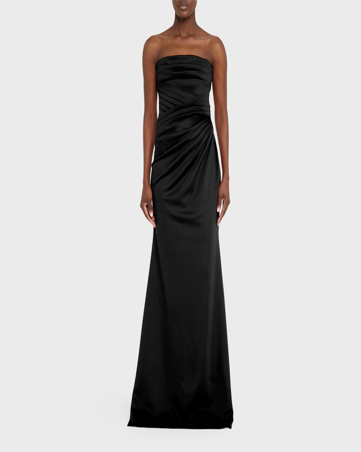 Badgley Mischka Strapless Pleated A-line Gown In Black