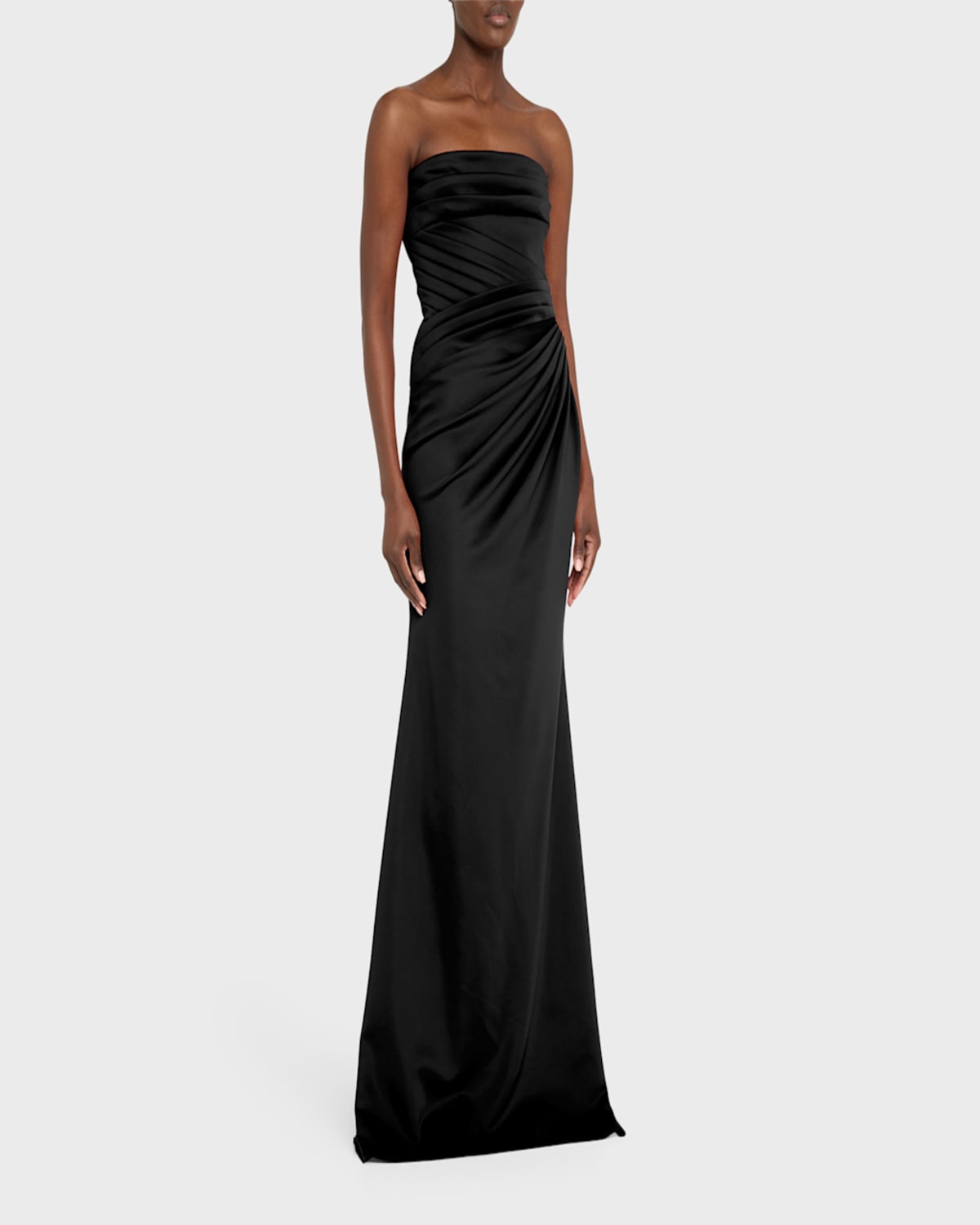 Badgley Mischka Strapless Pleated A-line Gown In Black